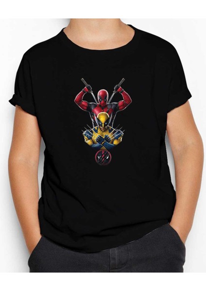 Deadpool Wolverine Warrios Siyah Çocuk Tişört