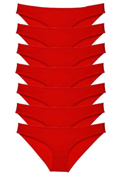 7 Adet Süper Eko Set Likralı Kadın Slip Külot Kırmızı