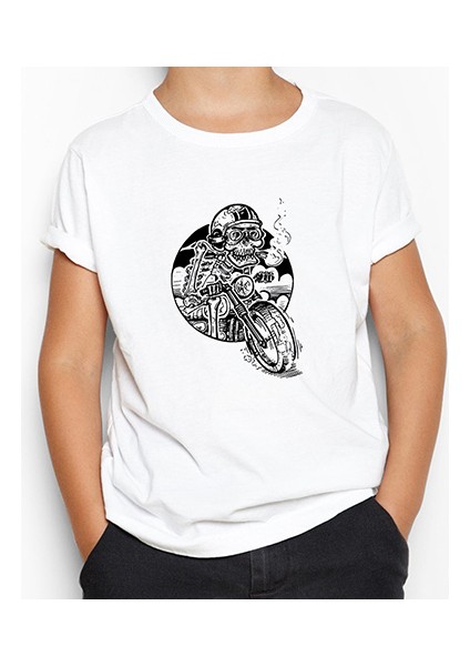 Skull Smoker Rider Beyaz Çocuk Tişört