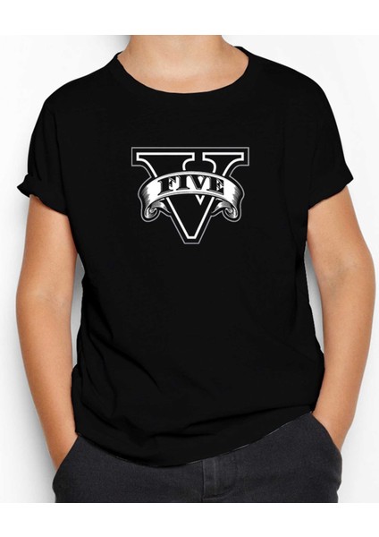 Gta Five Black Logo Siyah Çocuk Tişört