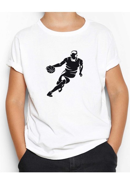 Basketball Hoop Siluet Beyaz Çocuk Tişört