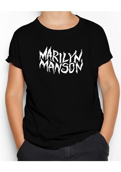 Marilyn Manson Iconic Text Siyah Çocuk Tişört