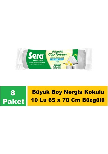 Çöp Torbası Büzgülü Nergis Kokulu Büyük Boy 10 Lu 65 x 70 cm x 8 Paket