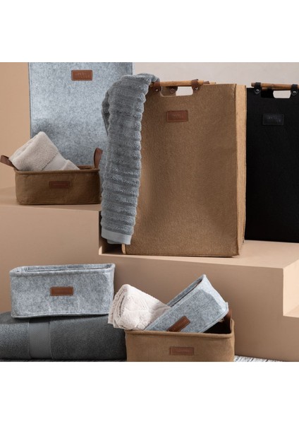 Koyu Bej Keçe Çamaşır Sepeti 29,5x37,5x52,5, hafif ve şık tasarım fiyatları