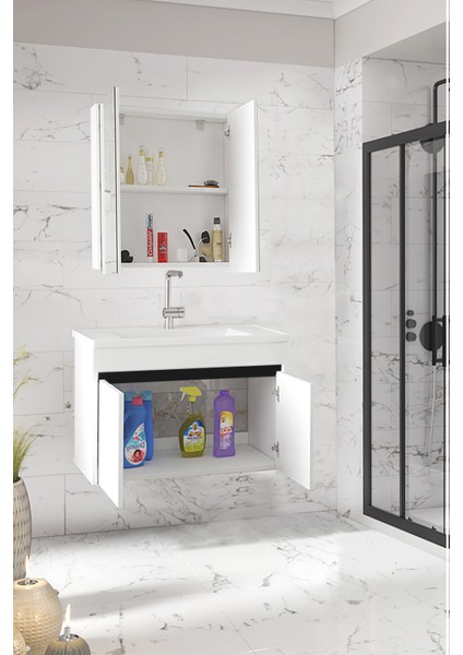 Viola-M 80 cm Komple Mdf Banyo Dolabı, Seramik Lavabolu Banyo Dolabı Seti Hazır Kurulu-B-Sı fiyatları
