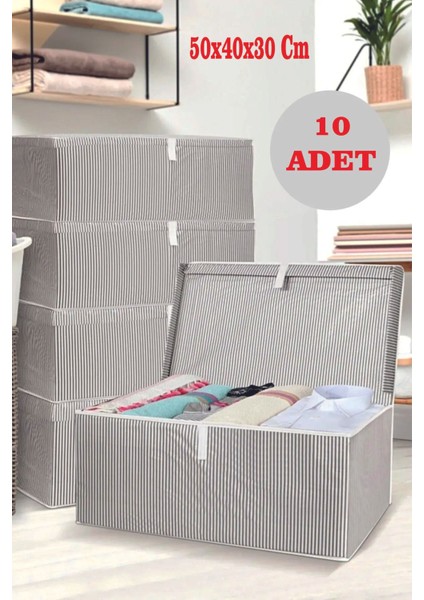 10 Adet Çok Amaçlı Kahverengi Kapaklı Kutu Hurç, Dayanıklı Pamuklu, Mega Boy 50x40x30
