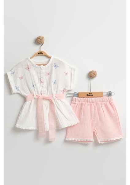 Organik Pamuk Kelebekli Kız Şortlu Takımı (9-12-18 Ay) - Nefes Alabilir Yazlık Bebek Kıyafeti