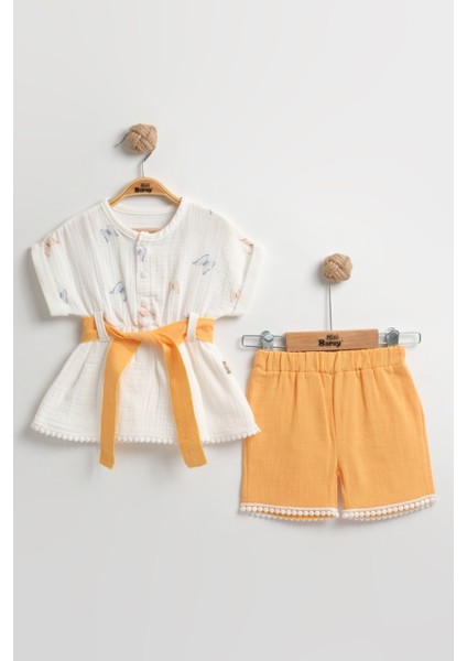 Organik Pamuk Kelebekli Kız Şortlu Takımı (9-12-18 Ay) - Nefes Alabilir Yazlık Bebek Kıyafeti