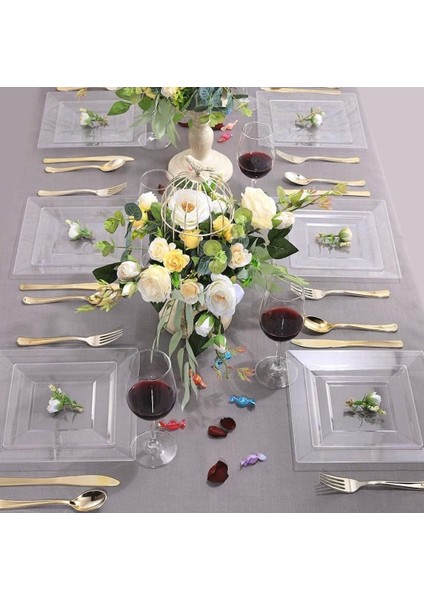 Sunumluk#parti Tabak#parti Malzemeleri#parti Sunumluk# Şeffaf Plastik Kare Tabak 22X22 cm 6 Adet