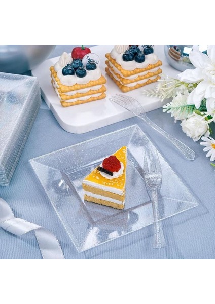 Sunumluk#parti Tabak#parti Malzemeleri#parti Sunumluk# Şeffaf Plastik Kare Tabak 22X22 cm 6 Adet modelleri