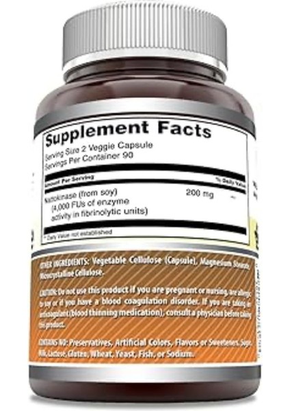 Natto Kinase 4,000 Fu 200 mg 90 Servis 180 Kapsül