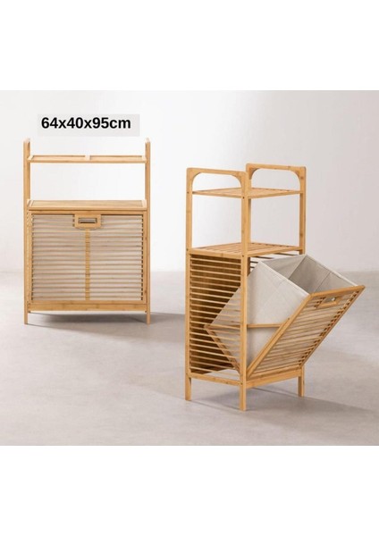 Panalı Bambu Çamaşır Sepeti Raflı Büyük Boy PNLB9193 fiyatları