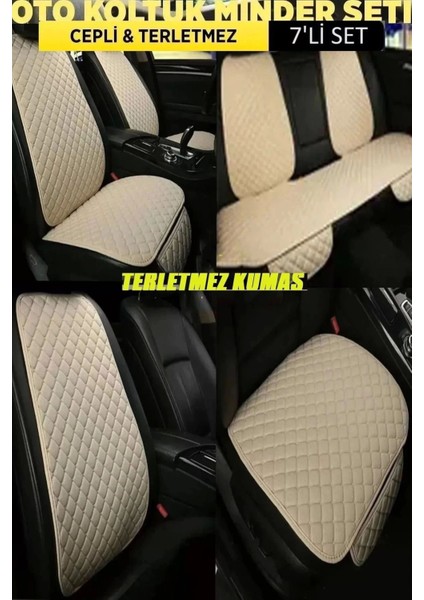 Mini Countryman Koltuk Deri Minderi 7 Parça Ön ve Arka Oturak Sırt Dayama Minder Bej-Bej