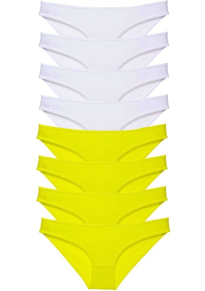 8 Adet Süper Eko Set Likralı Kadın Slip Külot Sarı Beyaz