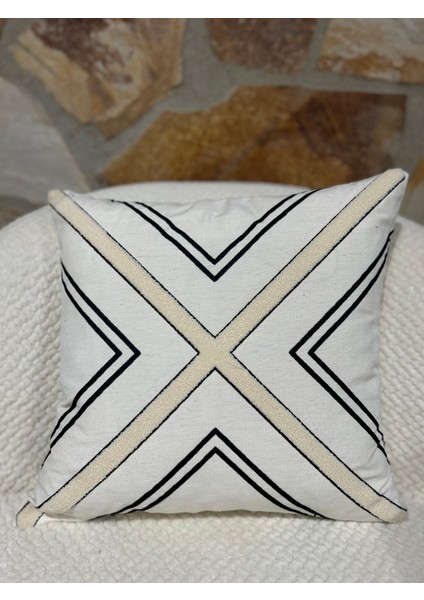 1 Adet Punch Kırlent Kılıfı Geometrik - Punch Yastık Kılıfı Krem Bej Beyaz 43 x 43 Fermuarlı modelleri