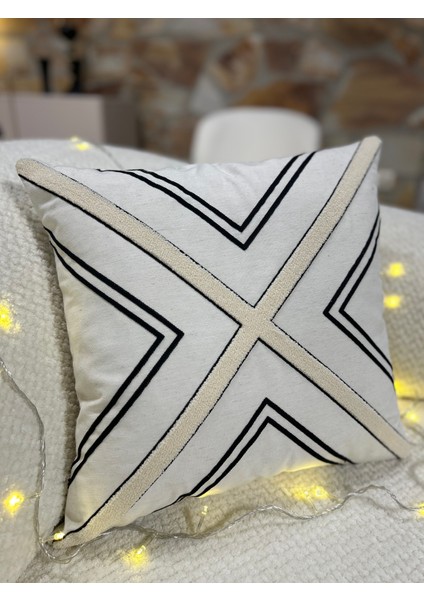 1 Adet Punch Kırlent Kılıfı Geometrik - Punch Yastık Kılıfı Krem Bej Beyaz 43 x 43 Fermuarlı fırsatları