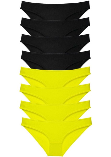 8 Adet Süper Eko Set Likralı Kadın Slip Külot Sarı Siyah