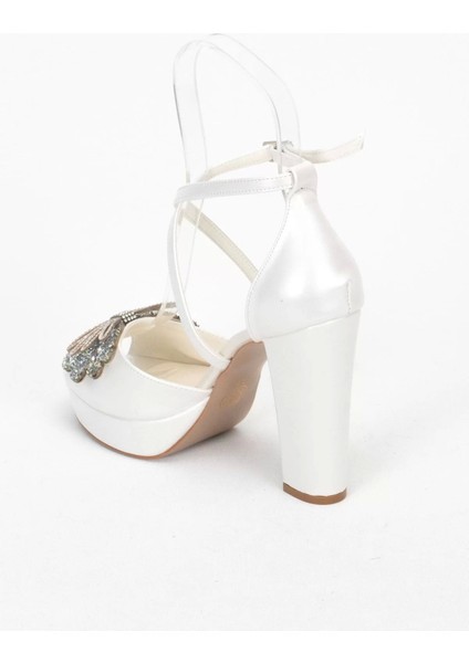 Kadın Moda Şık Sedef Cilt Taşlı Topuklu Zarif Tasarım Düğün Nişan Gece Abiye Ayakkabı