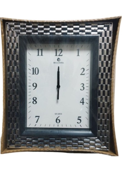 Klasik Gümüş Duvar Saati 35x30 cm Gri Renkli Sessiz Çalışma