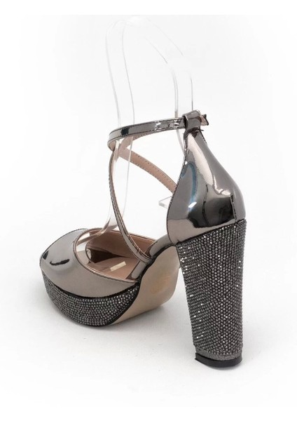 Kadın Moda Şık Platin Ayna Taşlı Topuklu Zarif Tasarım Düğün Nişan Gece Abiye Ayakkabı fırsatları