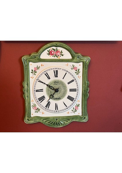 El Boyama Antika Duvar Saati - Doğa Temalı Çok Renkli Porselen - 32x24 cm Boyut/Ebatlı