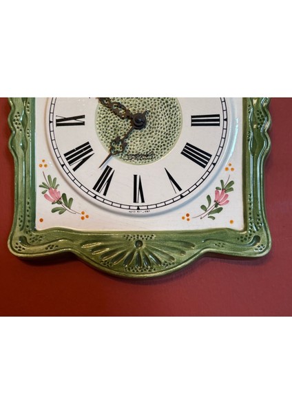 El Boyama Antika Duvar Saati - Doğa Temalı Çok Renkli Porselen - 32x24 cm Boyut/Ebatlı