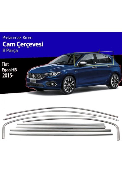 Fiat Egea Hb/sedan-Cross 20+ Krom Cam Çerçevesi 8 Parça 2015+ Uyumlu