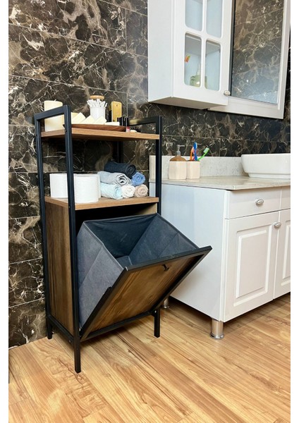 Kirli Çamaşır Sepeti Metal Ahşap Banyo Düzenleyici Kirli Sepeti Banyo Dolabı Organizer Banyo Rafı