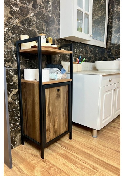 Kirli Çamaşır Sepeti Metal Ahşap Banyo Düzenleyici Kirli Sepeti Banyo Dolabı Organizer Banyo Rafı