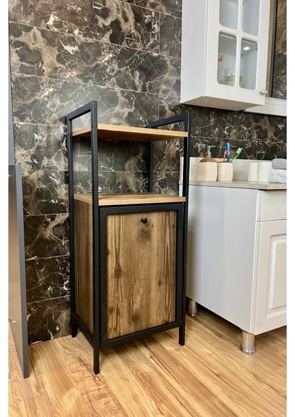 Kirli Çamaşır Sepeti Metal Ahşap Banyo Düzenleyici Kirli Sepeti Banyo Dolabı Organizer Banyo Rafı