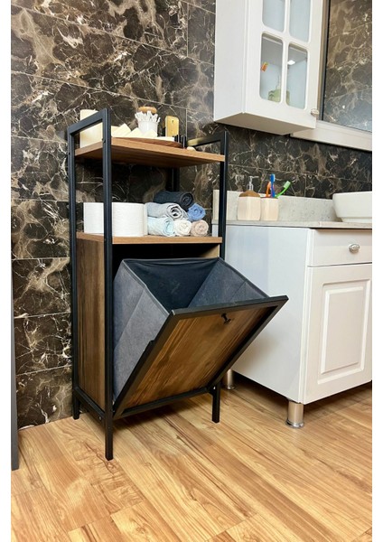 Kirli Çamaşır Sepeti Metal Ahşap Banyo Düzenleyici Kirli Sepeti Banyo Dolabı Organizer Banyo Rafı