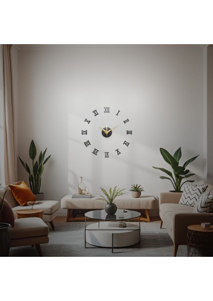 Sarı Ahşap Duvar Saati - Modern Tasarım - 80x80 Boyut - Romen Rakamlı 3D Dekoratif