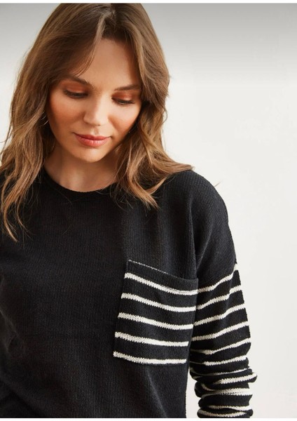 Kadın Çizgili Cepli Merserize Triko Bluz fırsatları