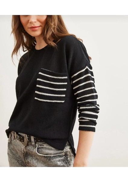 Kadın Çizgili Cepli Merserize Triko Bluz indirimleri