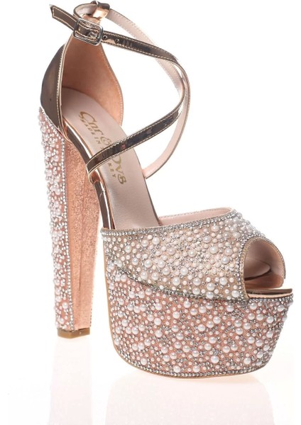 Kadın Moda Şık Gold Ayna Full Inci Taş Topuklu Düğün Nişan Gece Abiye Ayakkabı fiyatları
