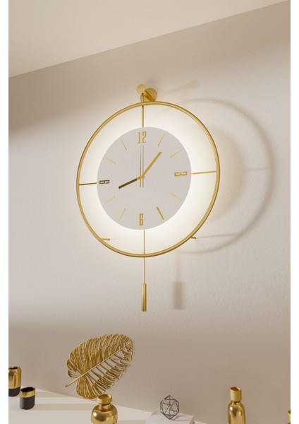 Metal Duvar Saati - Pilli Led Işıklı Kristal T Tasarım - Sarı - Modern Stil - 50x75 Boyut