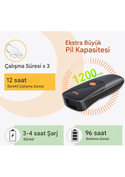 1300 Kablosuz 1d 2d Qr Barkod Okuyucu | Mini Taşınabilir 3in1 (Bluetooth, 2.4g, Usb) | Cep Tipi El Tarayıcı | Zaman Damgalı