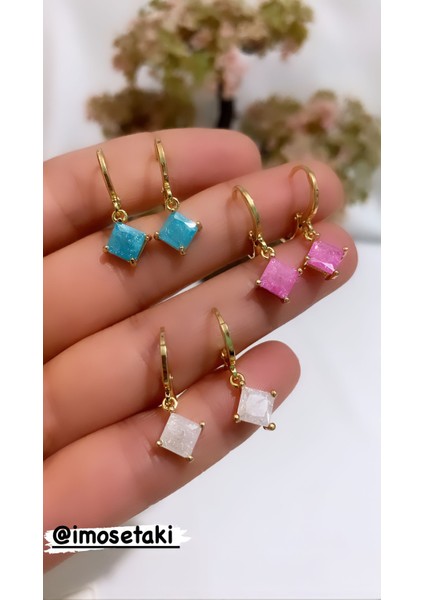 Çelik Zirkon Taşlı Küpe Gold Renk