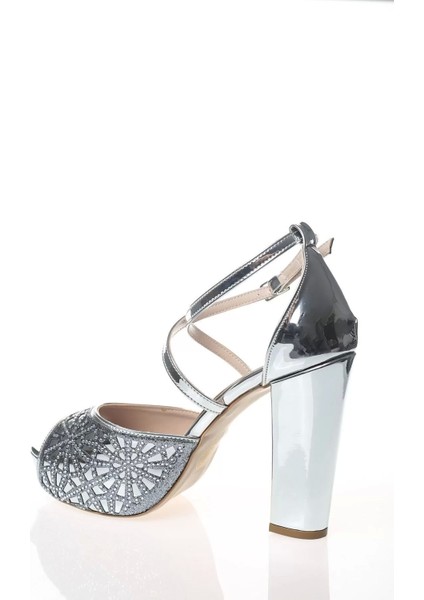 Kadın Moda Şık Gümüş Ayna Kristal Yüz Lazer Topuklu Düğün Nişan Gece Abiye Ayakkabı fırsatları