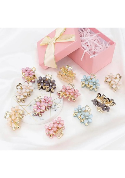 Metal Çiçekli Zarif Gold Mandal Toka 2 Adet Kristal Taşlı Kadın Trend Saç Tokası modelleri