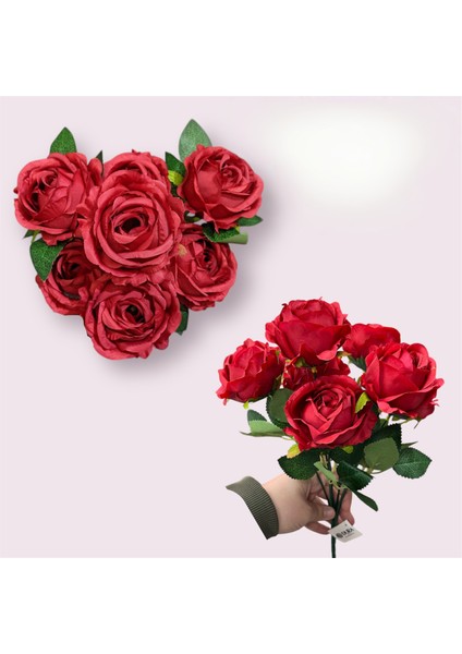 7 Dallı Lahana Gül Demet Kırmızı 36 cm
