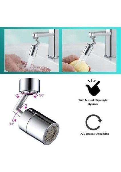 Buffer® 720 Derece Dönebilen 4 Filtreli Tüm Musluk Tipleri Ile Uyumlu Montaj Aparatlı Musluk Başlık