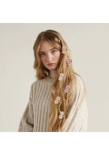 Metal Çiçekli Zarif Gold Mandal Toka 2 Adet Kristal Taşlı Kadın Trend Saç Tokası fiyatları