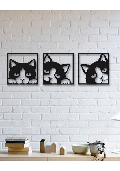 Ahşap Kedi Duvar Panosu 3lü Set CAT3SET