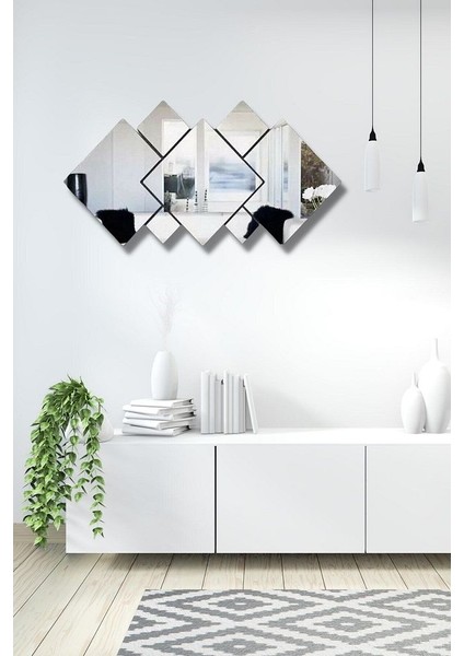 Gümüş Pleksi 7 Parça Kare Ayna Duvar Dekoru - Salon Oturma Yatak Odası Antre Için 80 x 40 cm Ayna Seti
