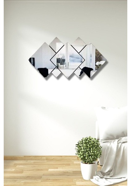 Gümüş Pleksi 7 Parça Kare Ayna Duvar Dekoru - Salon Oturma Yatak Odası Antre Için 80 x 40 cm Ayna Seti modelleri