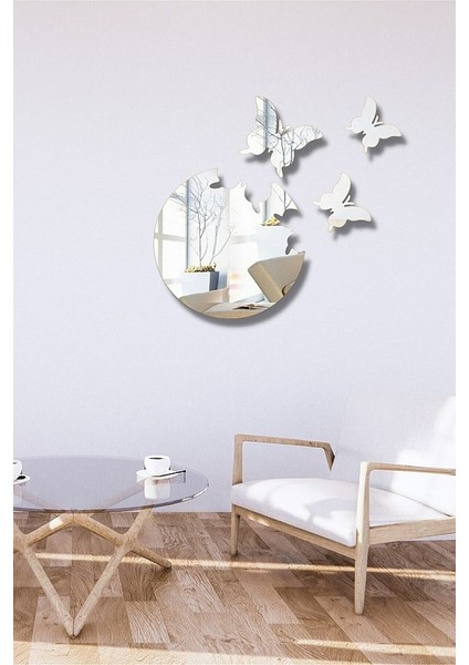 Gümüş Pleksi 4 Parça Kelebek Şekilli Duvar Dekoru Salon Oturma Yatak Çocuk Odası Için 50 x 50 cm Ayna fiyatları