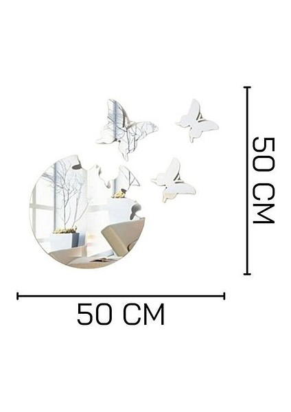 Gümüş Pleksi 4 Parça Kelebek Şekilli Duvar Dekoru Salon Oturma Yatak Çocuk Odası Için 50 x 50 cm Ayna fırsatları
