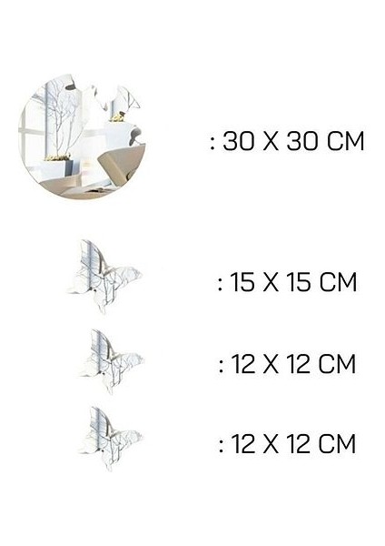 Gümüş Pleksi 4 Parça Kelebek Şekilli Duvar Dekoru Salon Oturma Yatak Çocuk Odası Için 50 x 50 cm Ayna indirimleri