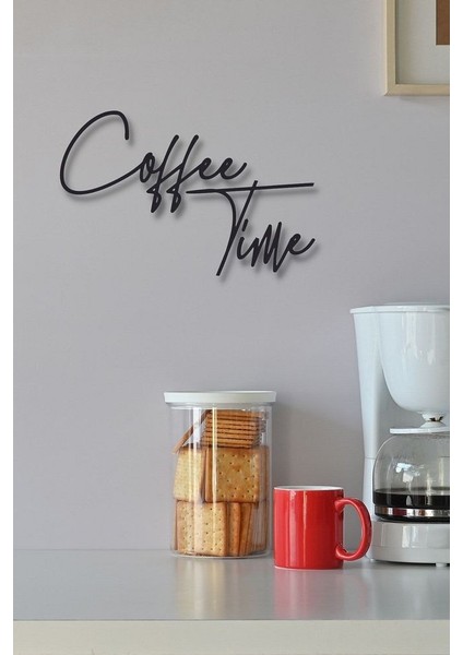 Siyah Ahşap Coffee Time Kahve Zamanı Duvar Süsü Yazısı Mutfak Cafe Için Duvar Dekoru 45 x 30 cm Tablo